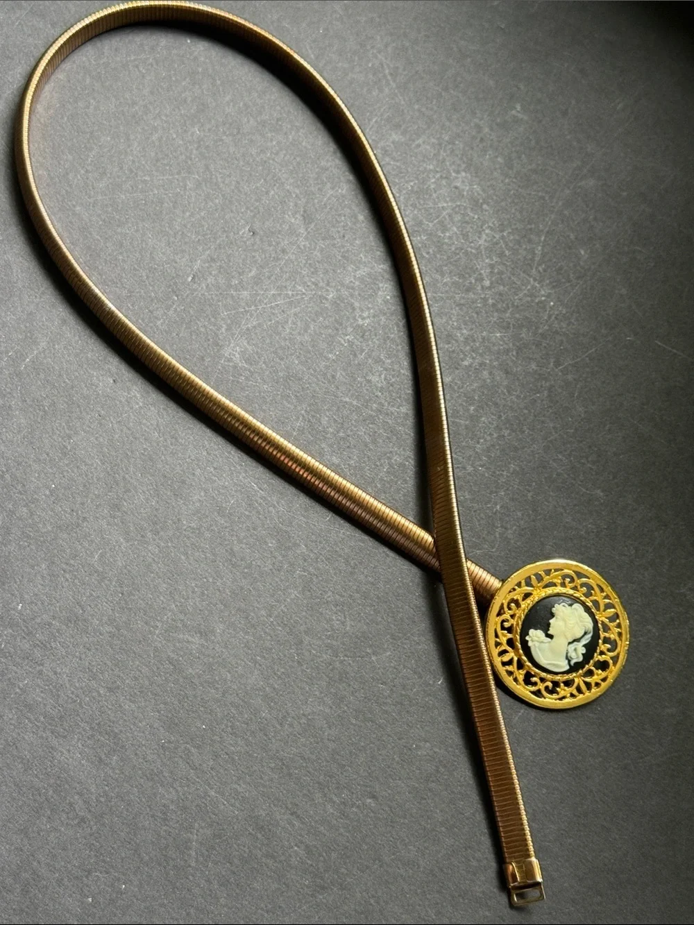 Vintage Cameo Gold Stretch Snake Belt